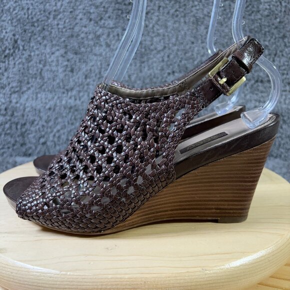 Ecco Sandals Kalac Wedge Heel Shoe Women Size 9 Leather Brown Slingback Open Toe - Picture 1 of 8
